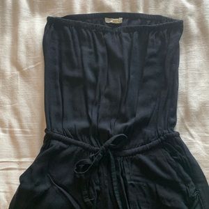 Lightweight strapless wide leg jumpsuit.